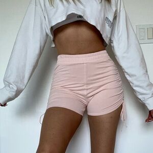 Oh Polly Pink Ruched Side-Drawstring Athletic Shorts